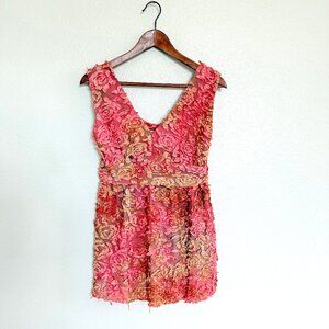 Vintage Y2k Baxis & Baxis Pink & Yellow 3D Floral Sleeveless Knit Top Size M